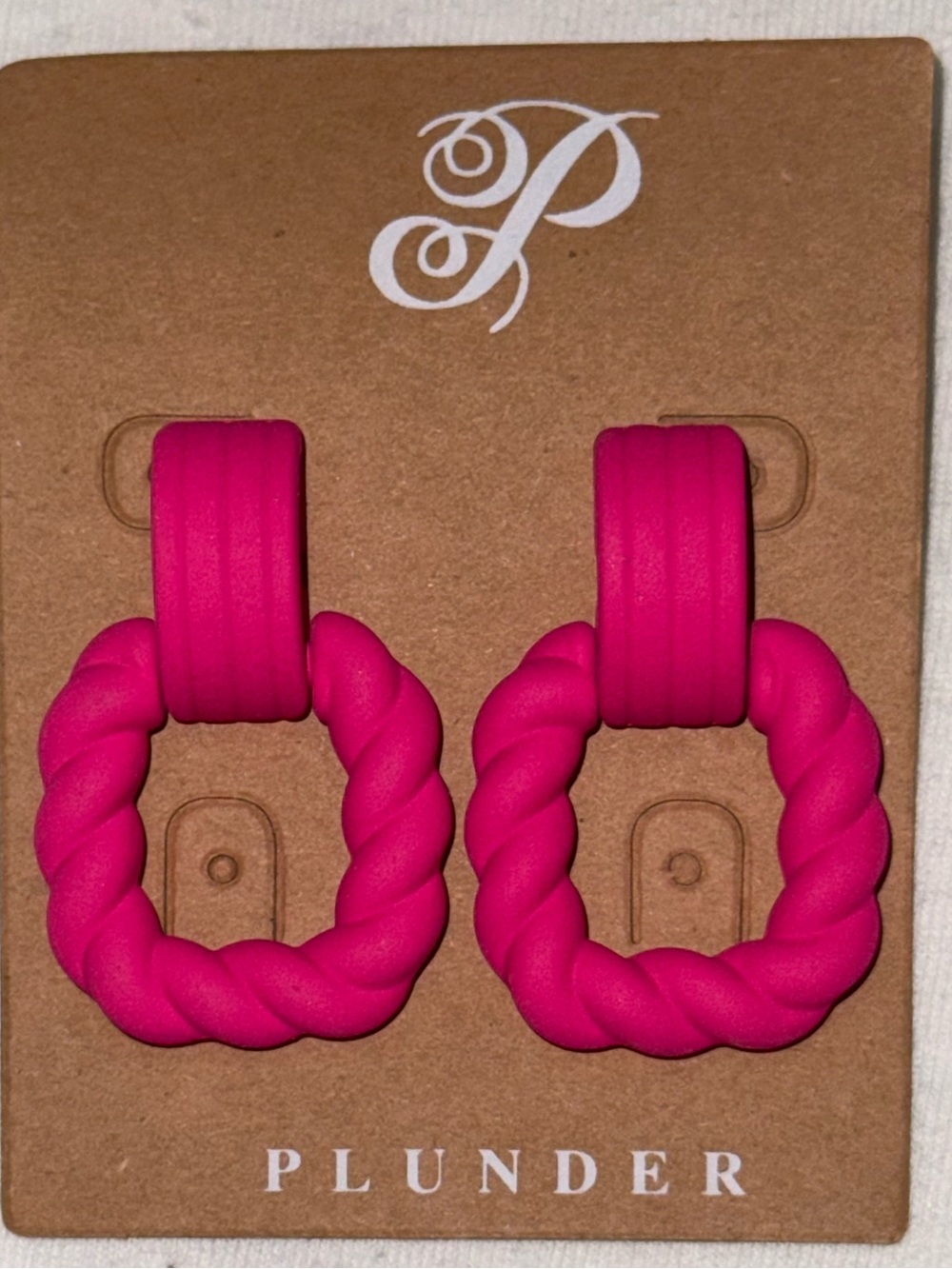 Plunder Hot Pink Twisted Hoop Drop Earrings NWOT